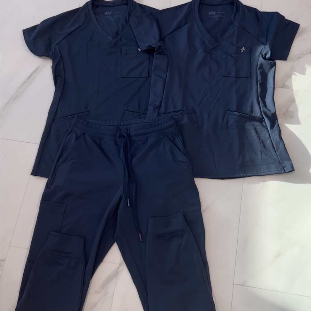 Women's Navy Blue Scrub Pants and Tops Set